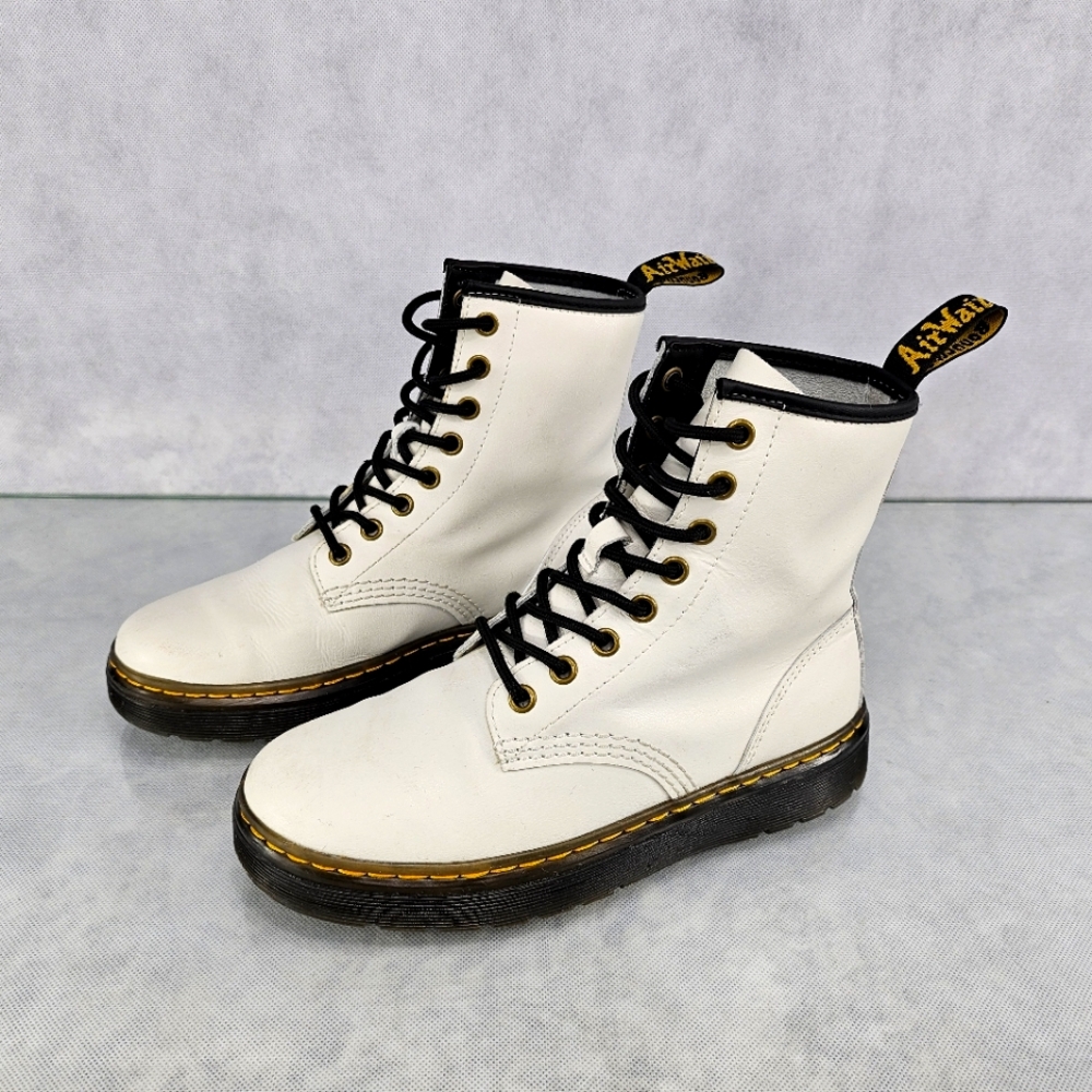 Dr.Martens Zavala Combat Boots Sz 6 Womens White Leather